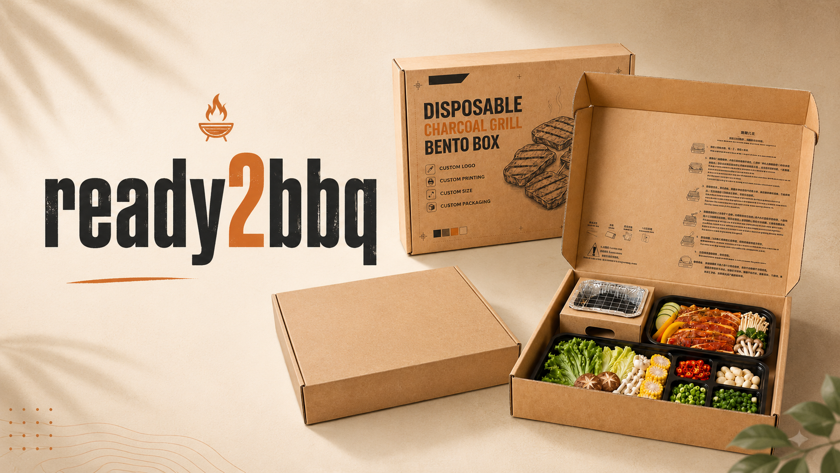 Ready2BBQ brand visual and disposable charcoal grill bento box